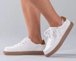 FINAL SALE - Women's White (Brown Mustache) BILLY Low Sneakers -Fashion Shoe Store BW20007 100 Studio1 880x704 1