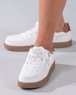 FINAL SALE - Women's White (Brown Mustache) BILLY Low Sneakers -Fashion Shoe Store BW20007 100 Studio2 704x880 1