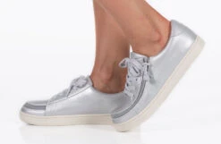 FINAL SALE - Women's Silver Grey Metallic BILLY Sneaker Low Tops -Fashion Shoe Store BW22128 050 studio standing 1 940x614 d08a3fcf d736 4fa3 9eea 0a73a153572f
