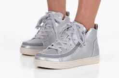 FINAL SALE - Women's Silver Grey Metallic BILLY Sneaker Lace Mid Tops -Fashion Shoe Store BW22135 040 studio standing 2 940x614 22b76da4 914e 436d 9167 7dc9d73bfd77